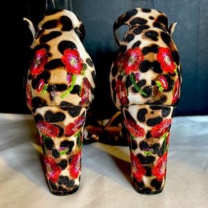 Cheetah and Floral plush/ velvet heels sandals